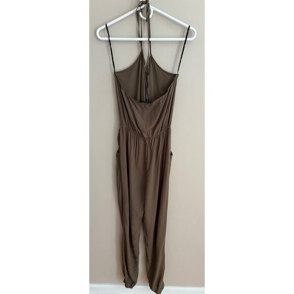 Lulu's Learning to Fly Olive Green Boho Casual Halter Jumpsuit Size Large - Picture 4 of 12